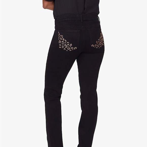 NYDJ Marilyn Straight Jeans With Catwalk Pocket Rhinestone Embroidery 2 Petite - Picture 9 of 15